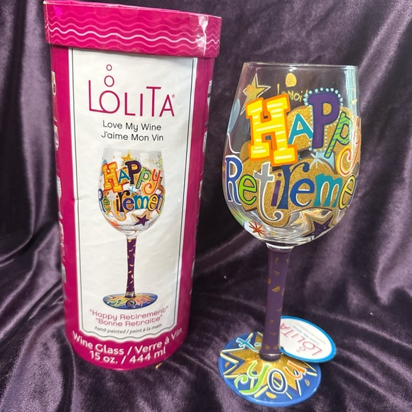 Lolita Happy Retirement Artisan Painted Wine Glass - Picture 1 of 6